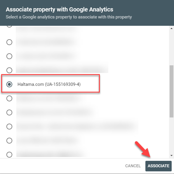 associate property with google analytics