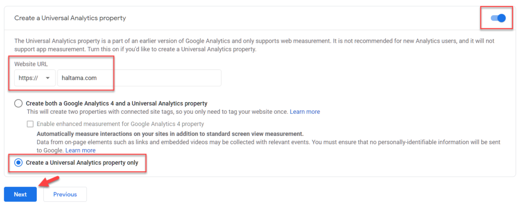 create universal analytics only