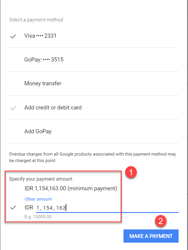 masukkan nominal tagihan lalu klik make a payment