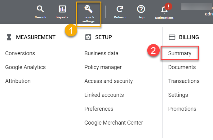 tools and settings summary google ads