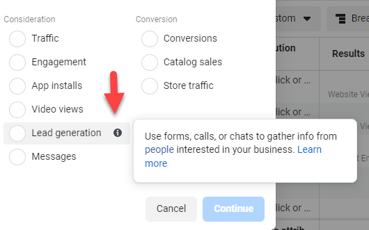 campaign objective facebook ads