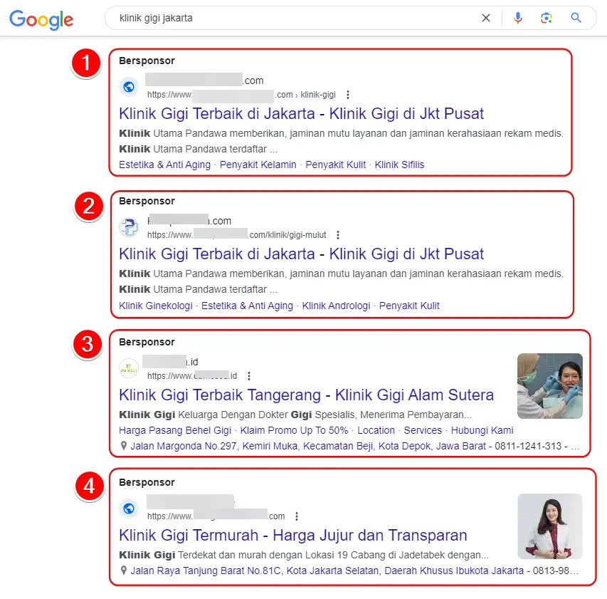 1-4 Contoh kata-kata promosi klinik gigi di Google Ads