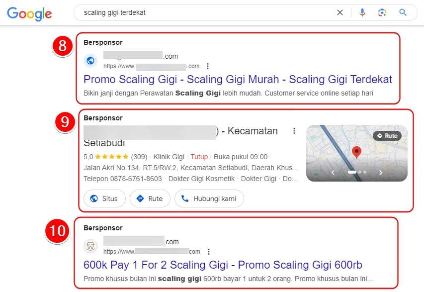 8-10 Contoh kata-kata promosi klinik gigi di Google Ads